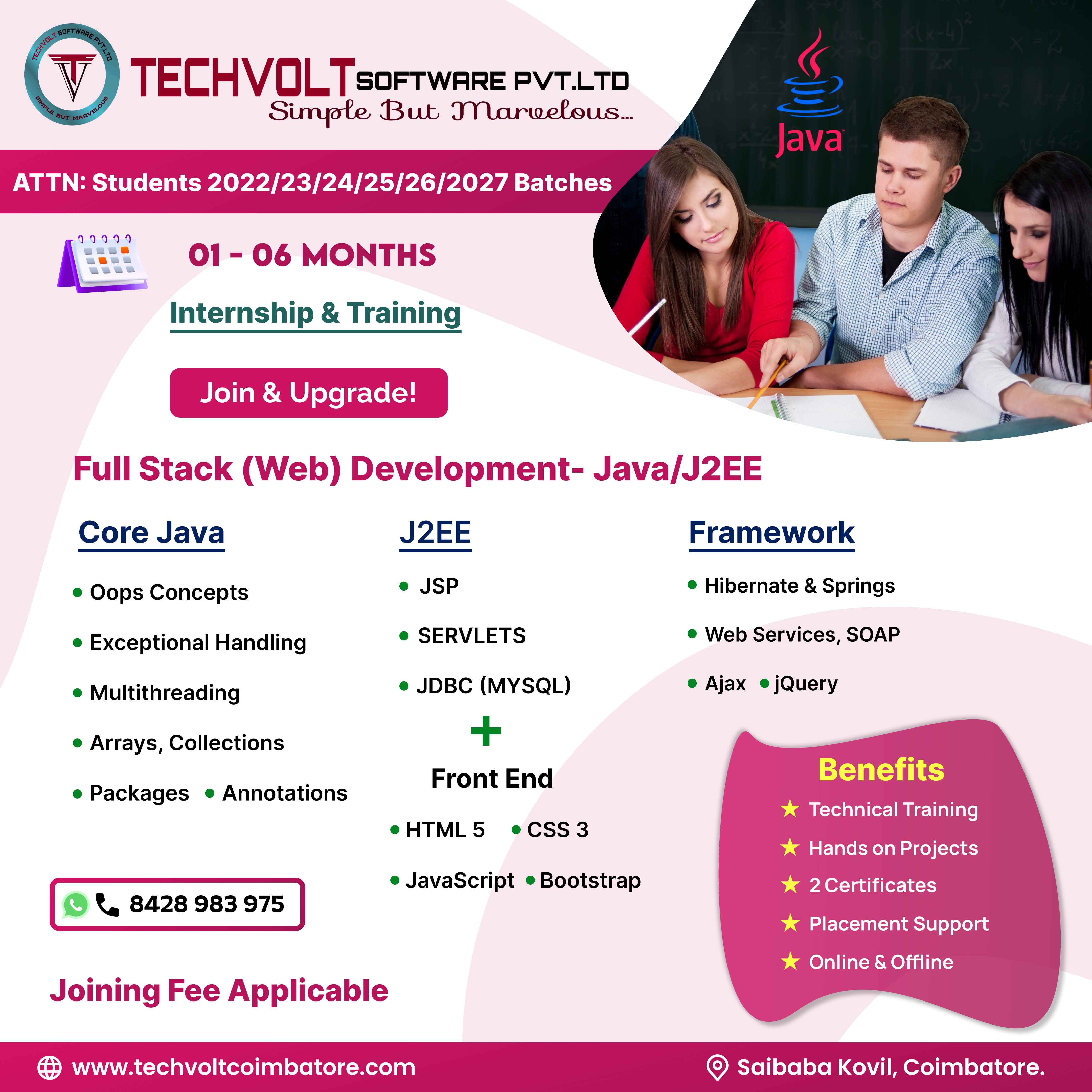 #INTERNSHIP|TRAINING | FULLSTACK DEVELOPMENT JAVA|J2EE COIMBATORE