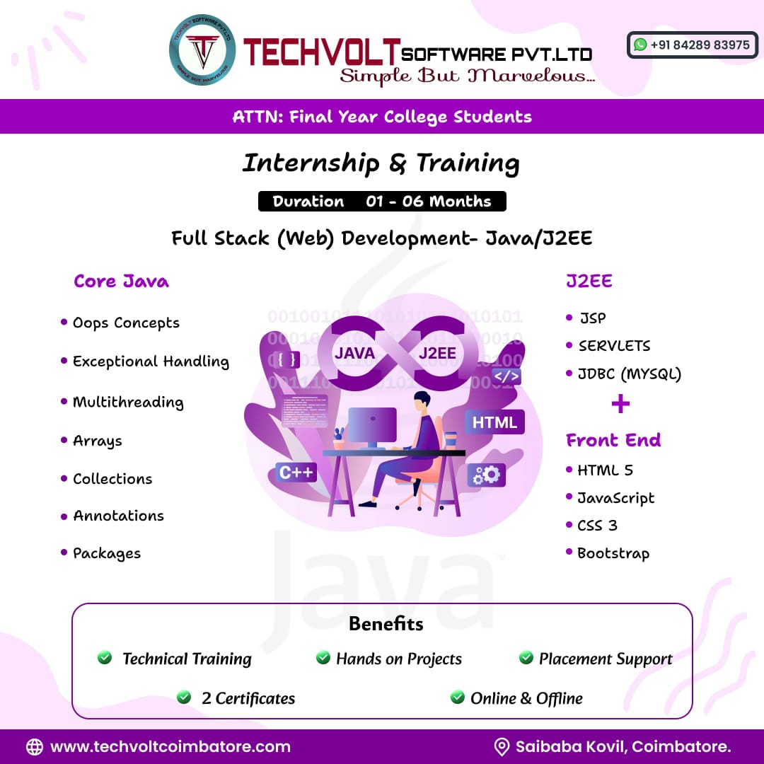 Techvol ML/AI-NLP &Frontend Internship for Students, Saibaba Kovil,Cbe